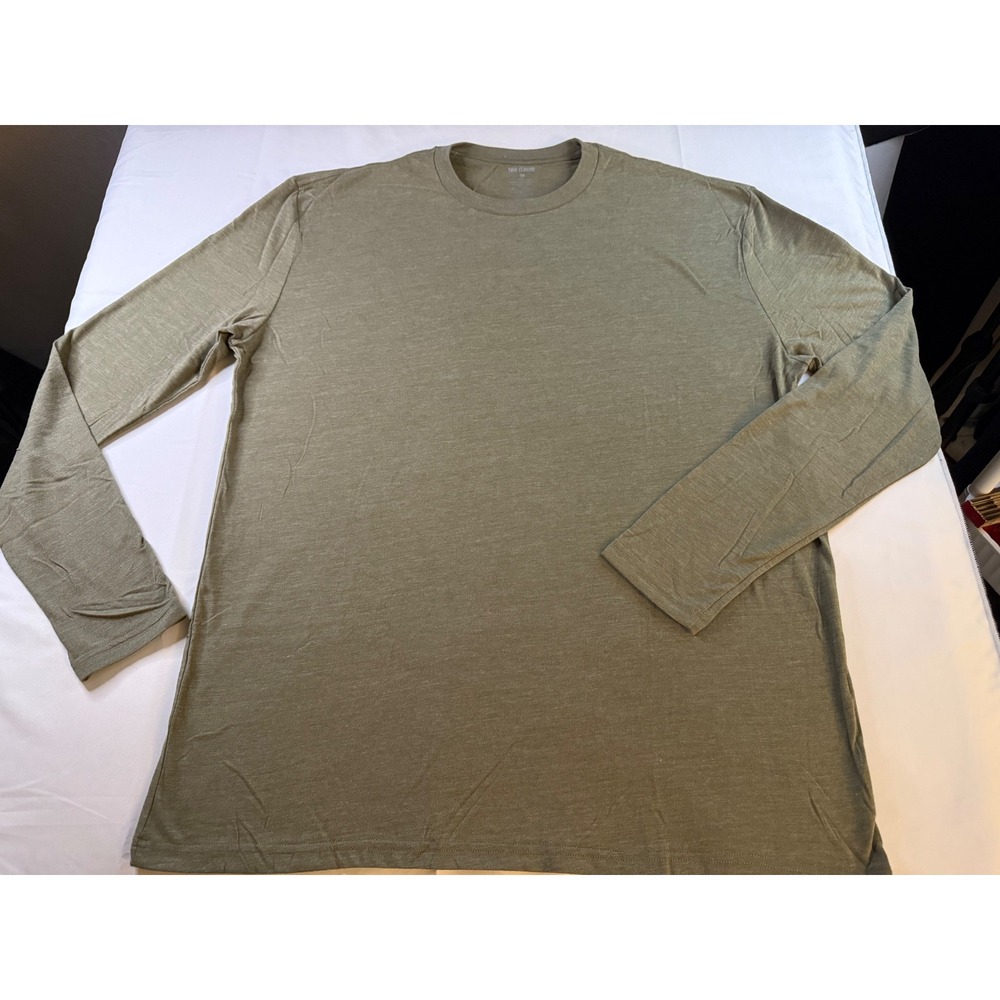 True Classic Mens XL Long Sleeve Crew Neck T-Shirt Olive Green Heather 104-471